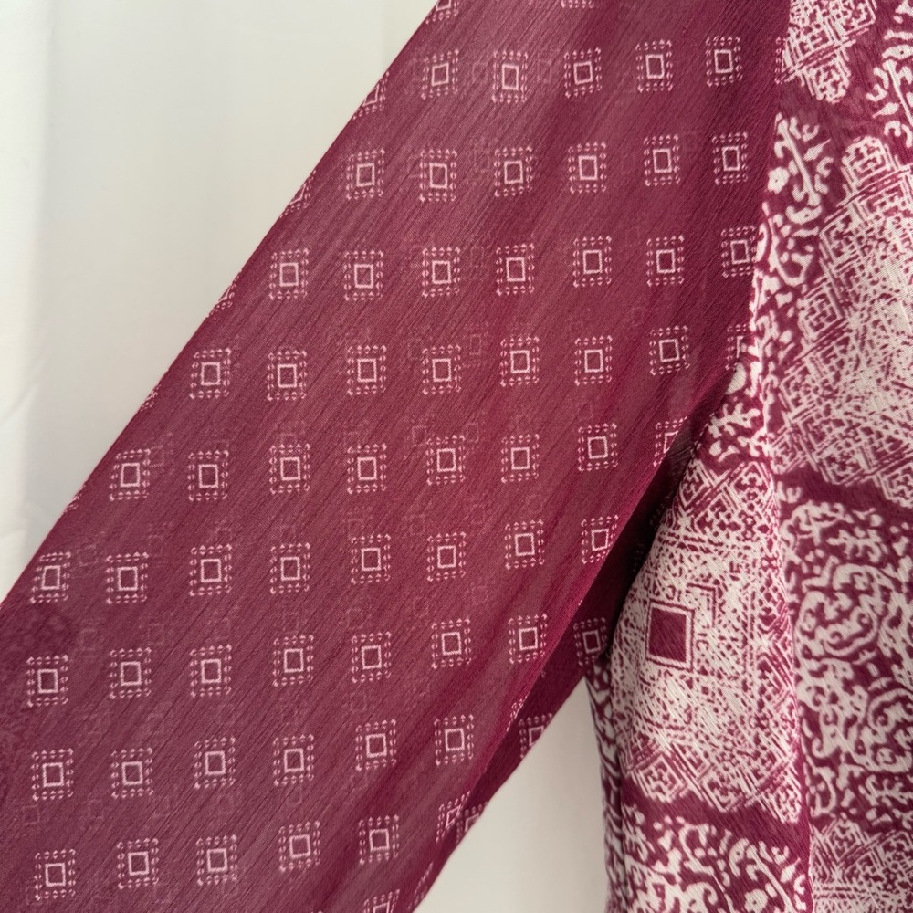Kut From The Kloth Surplice Blouse XS Petite Burgundy Roll Tab Sleeve Top - Picture 6 of 10